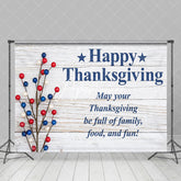 Aperturee - Aperturee Blue Red Fruit Branch Wood Thanksgiving Day Backdrop